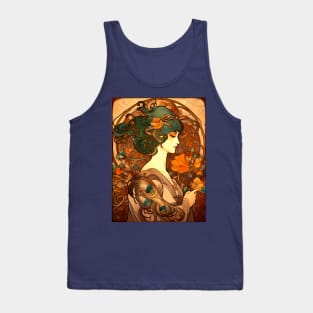 Alphonse Mucha Inspired Art Nouveau Peacock Lady Tank Top